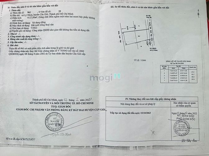 Hình ảnh Đất mặt tiền đường lớn 8m xã lý nhơn Cần Giờ, DT 4127m, giá 5 tỷ/1000m