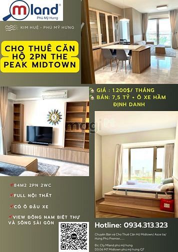 Hình ảnh Midtown The Peak - Cho Thuê Căn Hộ 2PN 84m2 tầng cao view sông và BT