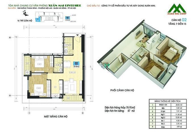 Hình ảnh Cho thuê CĂN GÓC 02 chung cư Xuân Mai riverside