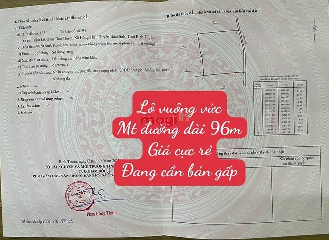 Hình ảnh Lô đất 9020m2, mặt tiền đường 95m, sát bên kênh Phan Thanh Hòa Thắng