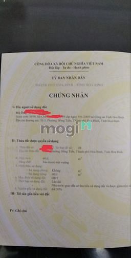 Hình ảnh Cần bán lô đất 60m2, mặt đường Nguyễn Thái Học, Hòa Bình