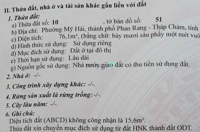 Hình ảnh Đất thổ cư 91,7m2 - Mặt tiền đường Yên Ninh, P. Mỹ Hải, Tp. PR-TC