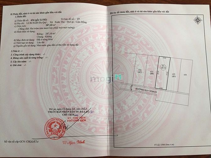 Hình ảnh Đất biệt thự 287m2 view thoáng đẹp, KQH đường Đá Quý, Xuân Thọ, Đà Lạt
