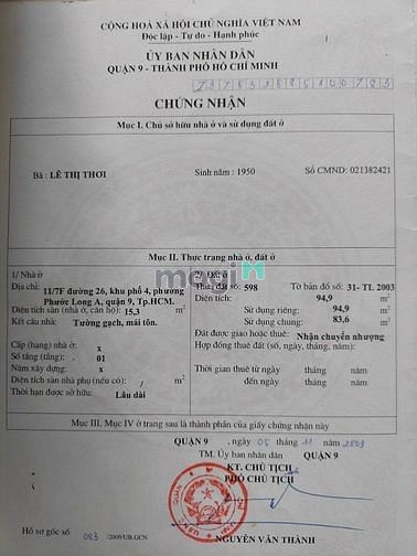 Hình ảnh BDS HVL [NC] Lô đất 94m2 hẻm 26 Tây Hoà giá rẻ 3.5 tỷ 28/04/2023