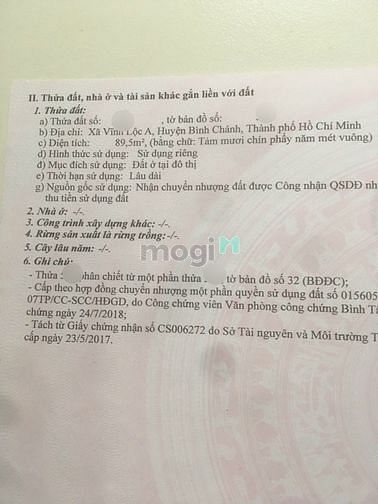 Hình ảnh Đất bán dt 5x18 Quach điêu,vla,bc,tphcm,chi 2ty500tr