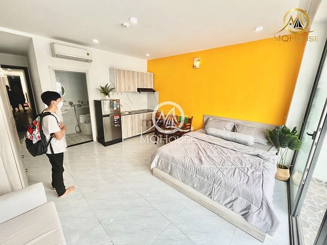 Hình ảnh studio bancony 35m2 full nội thất tòa nhà thang máy máy giặt riêng