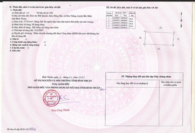 Hình ảnh Cần sang lại lô đất DT 3779,6 m2 ở xã Hòa Thắng - Bình Thuận