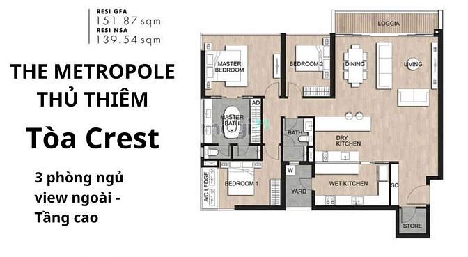 Hình ảnh Cho thuê Crest – Metropole Thủ Thiêm 3 phòng 152m2 NTCB 35 triệu