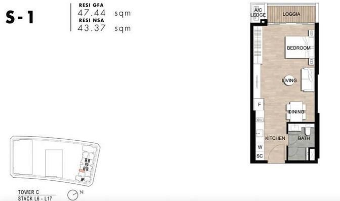 Hình ảnh Cho thuê Studio tòa Crest – Metropole Thủ Thiêm 48m2, NTCB 23tr5