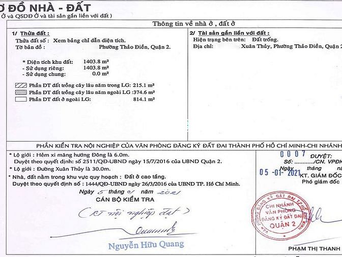 Hình ảnh Bán lô đất mt đường Xuân Thủy, Thảo Điền, 1403m2 đất, xd cao tầng