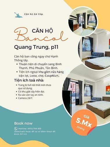 Hình ảnh Cho thuê Trang Chủ MB66.COM / Đăng Ký Tặng 66K ban công full nội thất ngay chợ Hạnh Thông Tây