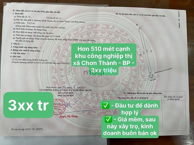 Hình ảnh Bán Đất Sát Khu Công Nghiệp Becamex THỊ XÃ CHƠN THÀNH - BÌNH PHƯỚC 3XX