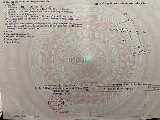 Hình ảnh bán gấp lô đất H.Tân Biên, Tây Ninh dt:120m2