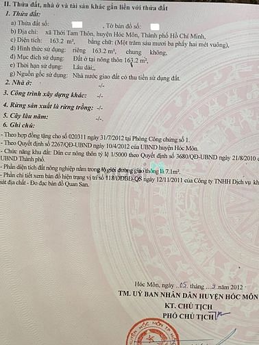 Hình ảnh Bán gấp lô đất thổ cư 163m2, Thới Tam Thôn, Hóc Môn, Giá 950 Triệu.