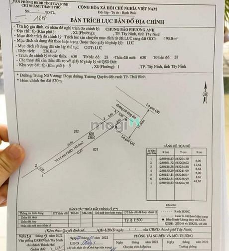 Hình ảnh Bán đất 1 sẹc đường TL786, P.1, TP Tây Ninh,10x110 lúa, full thổ cư, l