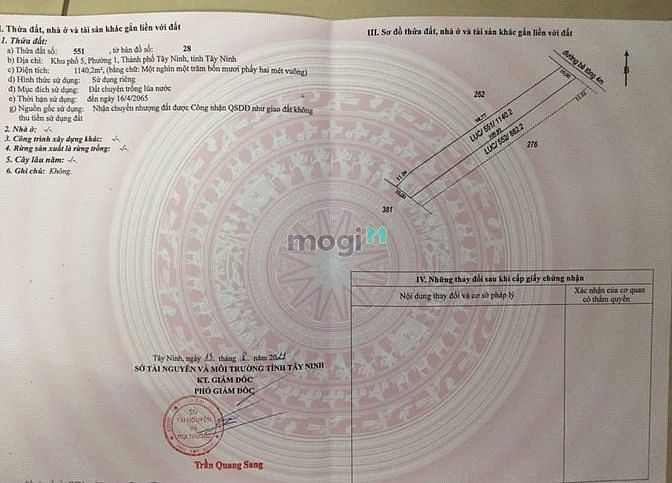 Hình ảnh Bán đất 1 sẹc đường TL786, P.1, TP Tây Ninh,10x110 lúa, full thổ cư, l