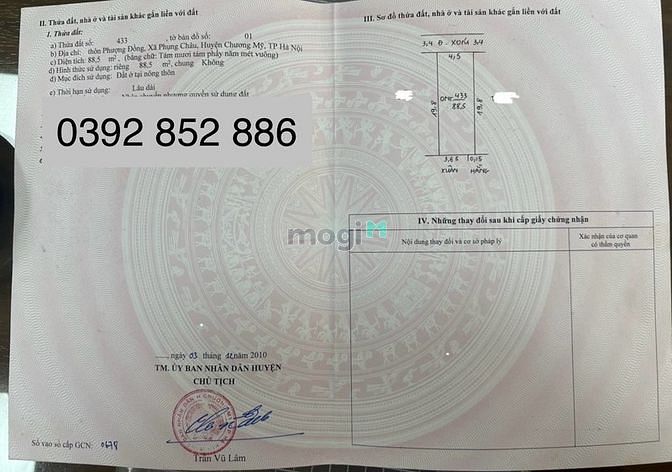 Hình ảnh Bán 88m đất Full thổ cư tại thôn Phượng đồng, xã Phụng Châu