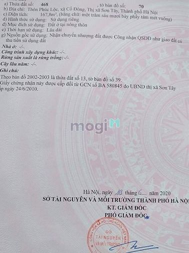 Hình ảnh Đất THỔ CƯ 167m2 đường QL21, Sơn Tây
