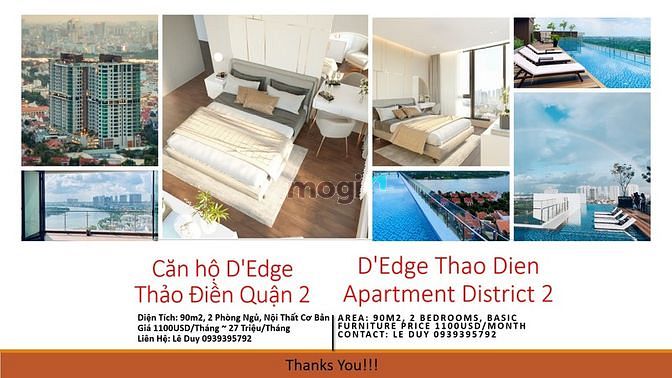 Hình ảnh Cho thuê 2PN D'Edge Thảo Điền Quận 2 - Giá 27 Triệu, Nội thất cơ bản