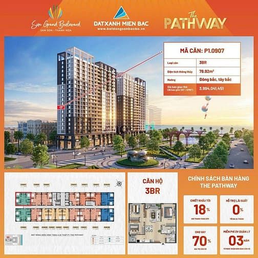 Hình ảnh Căn góc 3PN Sun Pathway Sầm Sơn- giá ngang căn 1PN+1