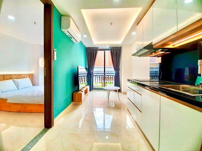 Hình ảnh Trống sẵn 1PN Q3 2 cửa sổ lớn thang máy FULL nội thất trường sa