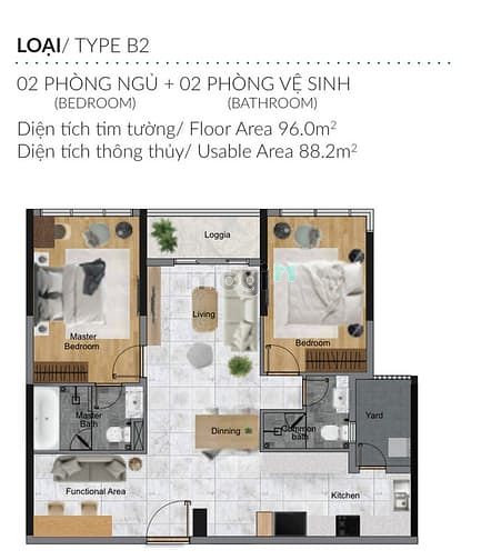 Hình ảnh Căn 2PN-2WC-96m2- chỉ 6.15 tỷ (full 102%)- Diamond Centery Celadon