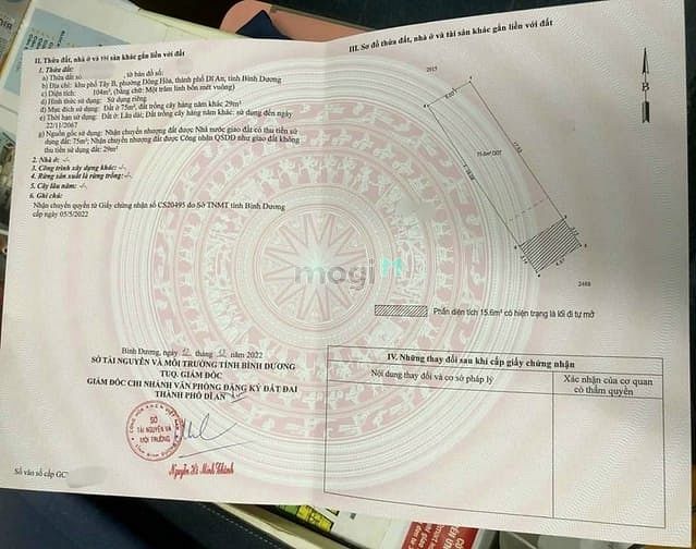 Hình ảnh Bán đất cách đường Hai Bà Trưng nối dài 100m p.Đông Hòa Tp.Dĩ An BD