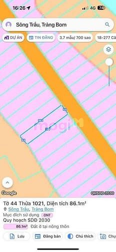 Hình ảnh bán đất 86m2, 680tr, MT đường bê tông 5m, trảng bom, ĐN