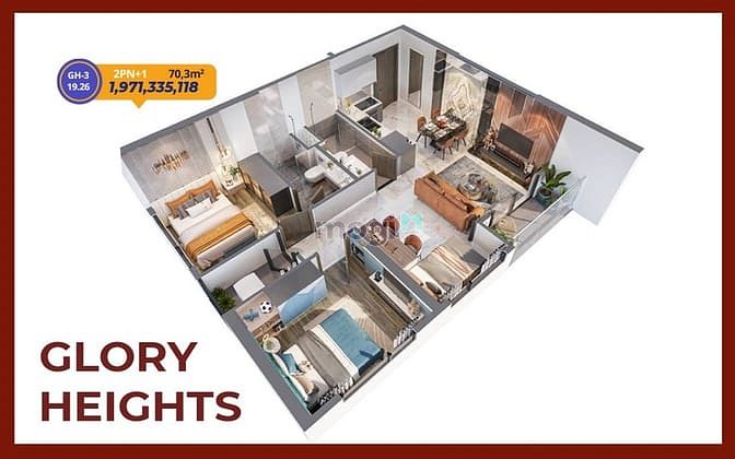 Hình ảnh Căn 2 PN+1 Vị trí đẹp nhất Glory Heights giá chỉ 1 tỷ 971