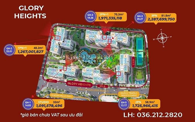 Hình ảnh Căn 2 PN Vị trí đẹp nhất Glory Heights giá chỉ 1 tỷ 726 !!!