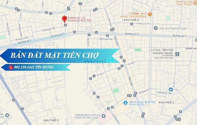 Hình ảnh Bán đất mặt tiền chợ khu Tên Lửa, MT đường Số 40A, DT 5 x 16m, giá 7.8