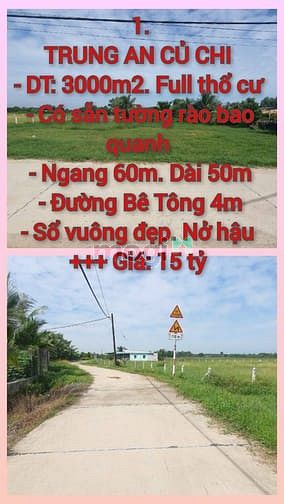 Hình ảnh Bán 3000m2. Full thổ cư. Ngang 50m. Dài 60m. Trung An. Giá: 15 tỷ