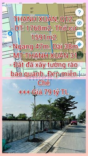 Hình ảnh Bán 1760m2. Gần full thổ cư. (47x38). MT TX31. Q12. Giá 79 tỷ