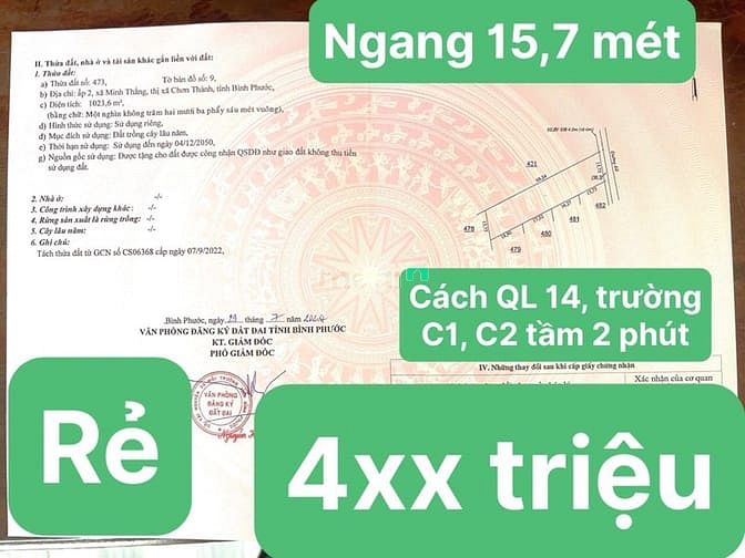 Hình ảnh ĐẤT CHƠN THÀNH CHÍNH CHỦ GỬI: 1.000 mét thị xã Chơn Thành Bình Phước