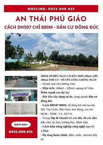Hình ảnh Bán đất An Thái, Phú Giáo 330m2 có 100m2 thổ cư sổ sẵn công chứng ngay
