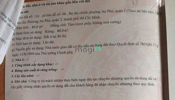 Hình ảnh Bán đất 80 m2  đường 24 Vũ tông Phan Q.2 giá 13,5 tỷ