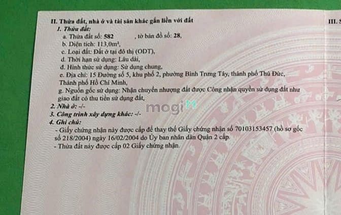 Hình ảnh Bán đất thổ cư đường ô tô phường Bình Trưng Tây Quận 2 ngang 6m