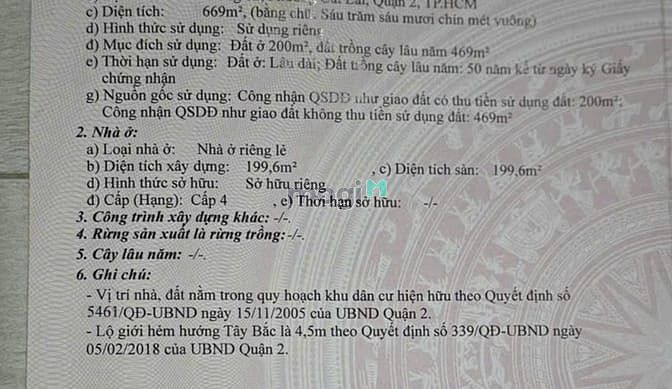 Hình ảnh Bán đất thổ cư Quận 2 Diện tích 669m2 giá bán 41,850,000đ/m2. Giá TL