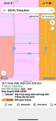 Hình ảnh bán đất nền sổ riêng thổ cư 315m2 tại xã đồi 61 trảng bom