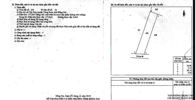 Hình ảnh bán đất nền thổ cư 137m2 tại tây hòa trảng bom
