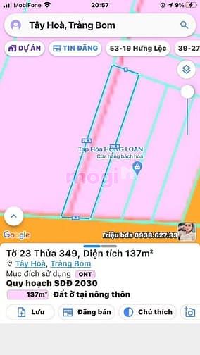 Hình ảnh bán đất nền thổ cư 137m2 tại tây hòa trảng bom