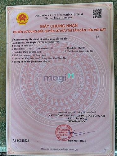 Hình ảnh bán đất sổ riêng thổ cư 85,7m2 tại sông trầu, trảng bom