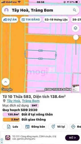 Hình ảnh bán đất nền thổ cư tây hòa trảng bom