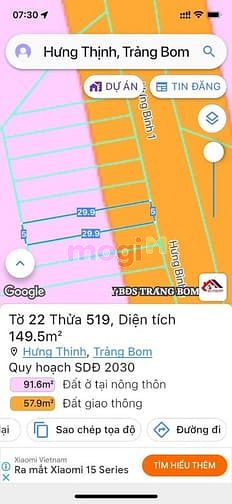 Hình ảnh bán đất nền mặt tiền 149m2, xã hưng thịnh trảng bom