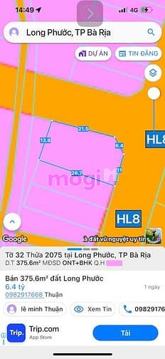 Hình ảnh Không sử dụng nên cần bán lô đất nền 2 mặt tiền đường , xã long phước,