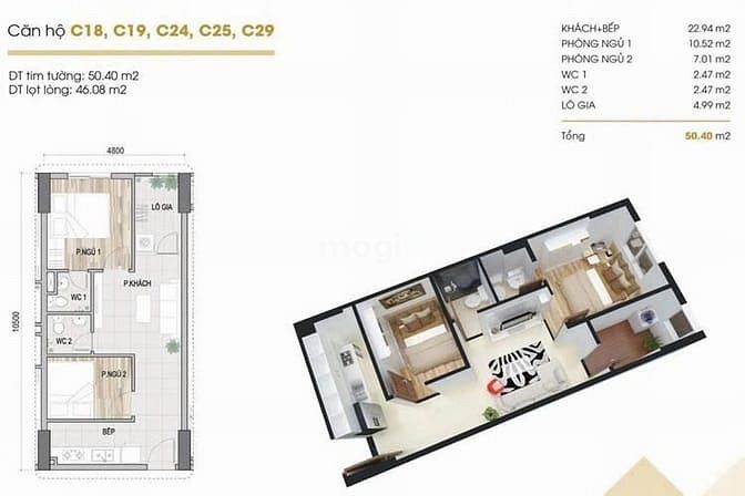 Hình ảnh Cho Thuê CC Prosper Quận 12, DT 50m2 2PN 2WC