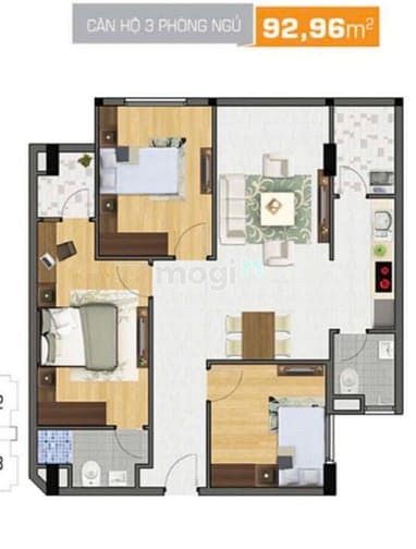 Hình ảnh CC cho thuê Trang Chủ MB66.COM / Đăng Ký Tặng 66K 93m2, 3 PN Full nội thất dọn vào ở ngay