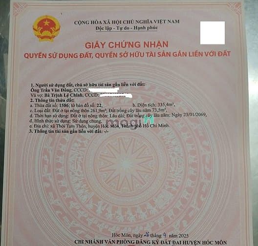 Hình ảnh Bán 335.4 m2 đất tại xã Thới Tam Thôn, huyện Hóc Môn