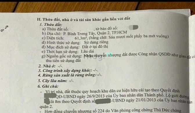Hình ảnh BÁN ĐẤT THỔ CƯ Quận 2. Mặt tiền đường ô tô cách Nguyễn Duy Trinh 150m