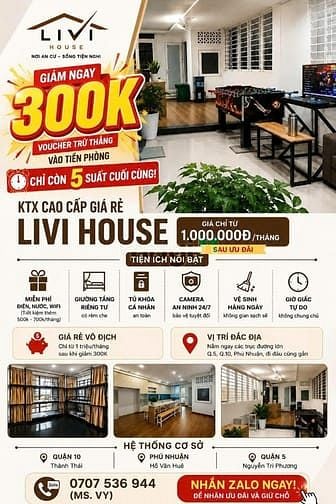Hình ảnh KTX Quận 5 chỉ 1 triệu/tháng, giảm ngay 300K, full nội thất, dịch vụ